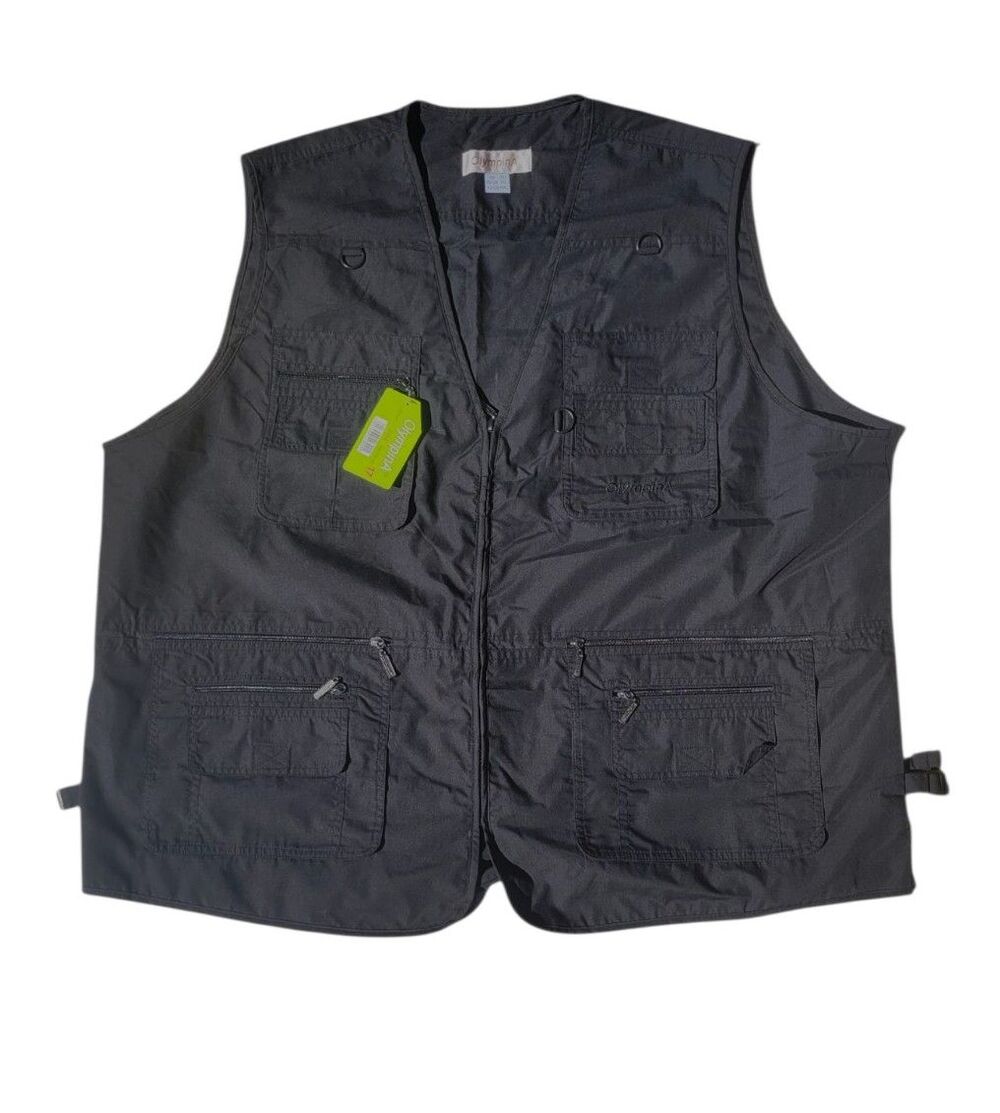 Men's Black Utility Vest Multiple Pockets Zip Front New w/ Tags Size 7XL